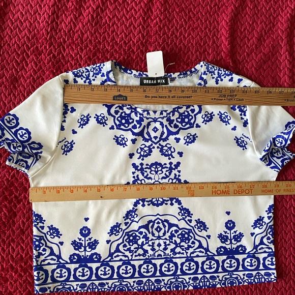 Urban Mix Women porcelain pattern Cropped T shirt Retro Tribal short sleeve crop - Picture 3 of 7